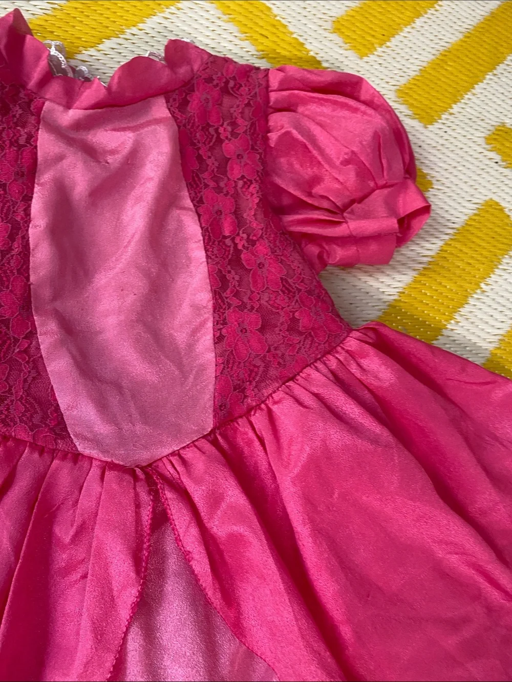 Girls Fuchsia Satin Party Dress with Lace Bodice